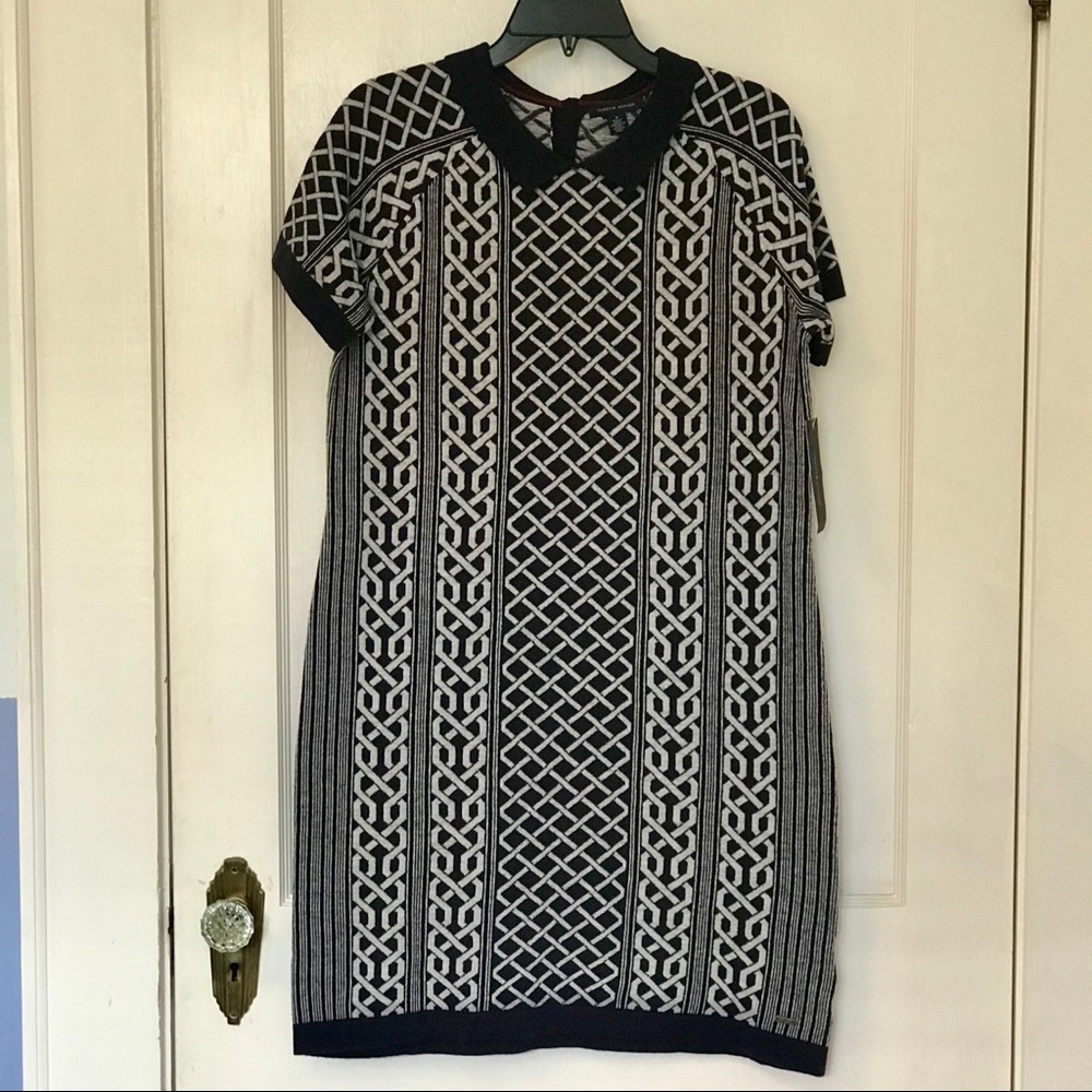 NWT Tommy Calf Length Short Sleeve Dress Navy Grey